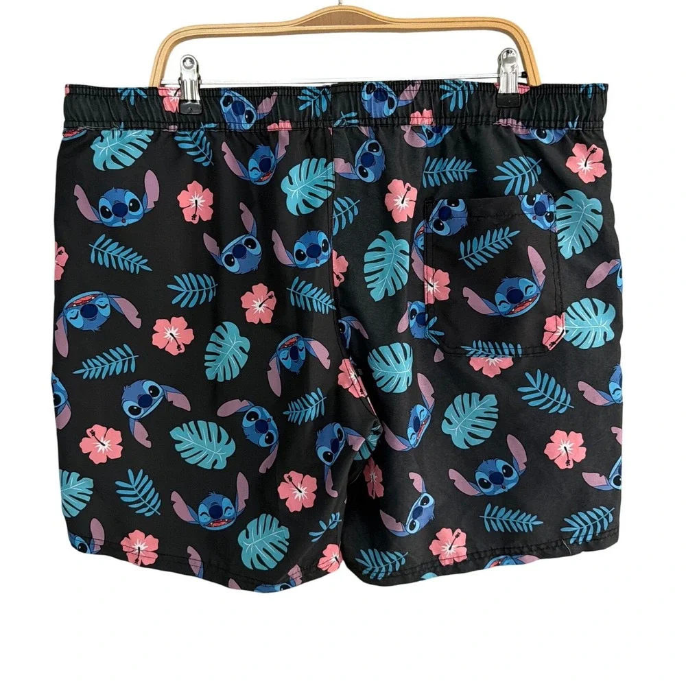 Disney Stitch Men Swim Trunks XL Black Tropical Floral Lilo & Stitch Board Short